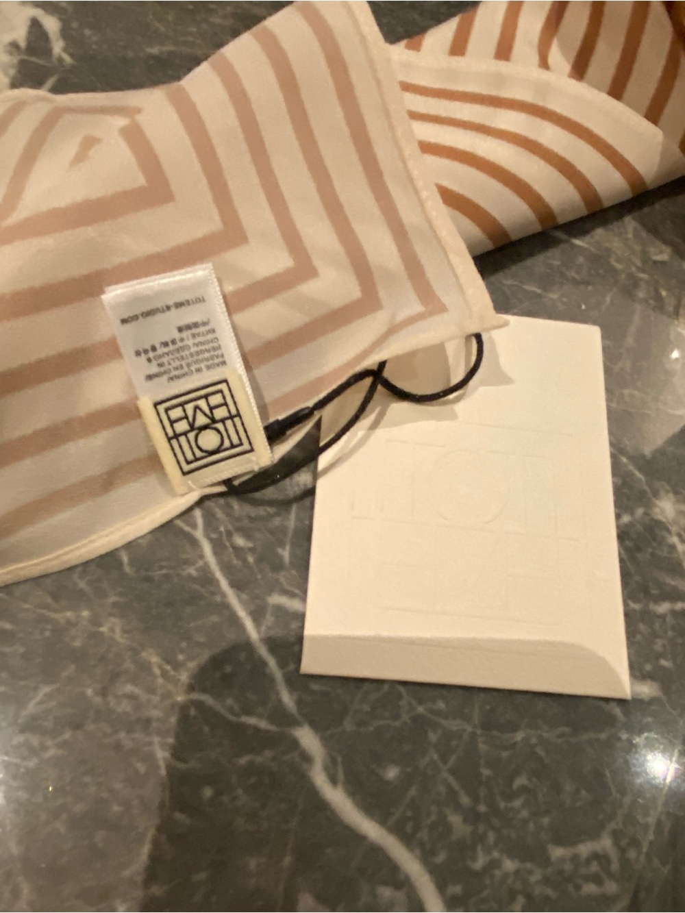 Toteme Cream and Tan Striped Geometric Silk Scarf - Picture 10 of 10
